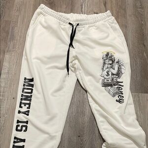 White Joggers with Angel Graphic